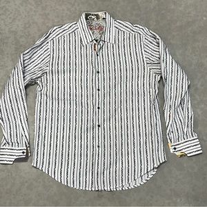 Vintage Robert Graham Men's Shirt Size XL/T White & Black Long Sleeve Button Up